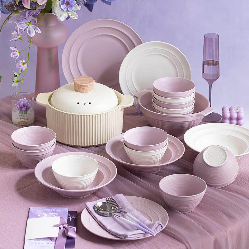 奶油风碗碟具套装家用无品牌/轻碗奢高级送感陶瓷餐高颜值碗盘筷