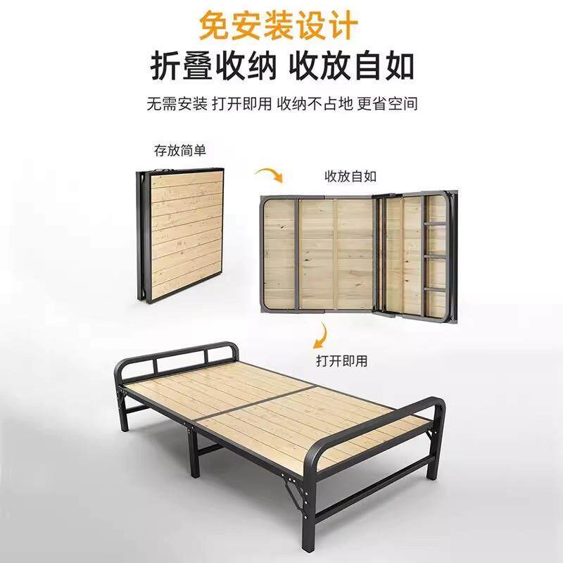 实木折叠床单人床成人1米5老式硬木板床宿舍租房用双人床结实耐用