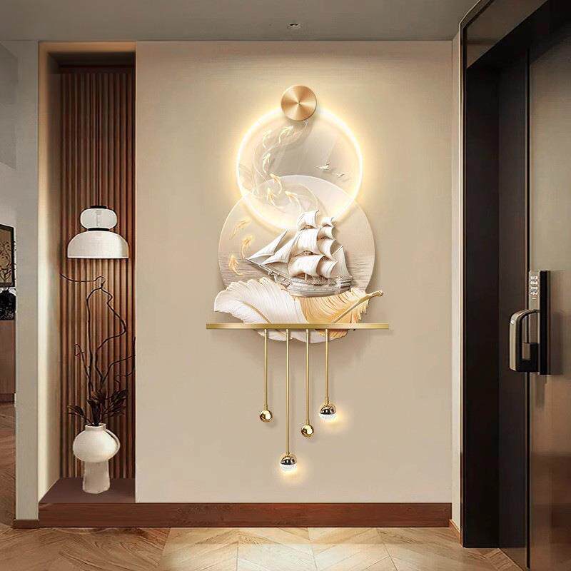 一帆风顺LED灯立体壁饰高端入户玄关装饰画帆船现代走廊过道挂画