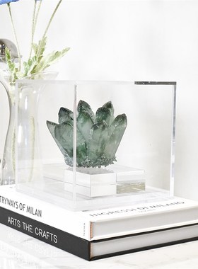 现代轻奢绿色晶簇水晶摆件样板房桌面饰品客厅茶几电视柜风水摆设