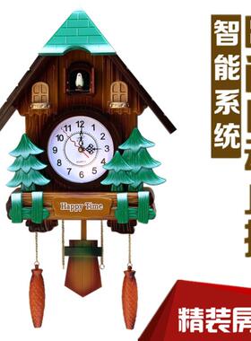 布谷鸟壁挂钟彩色田园客厅挂钟咕咕钟创意卡通儿童房小鸟报时钟表