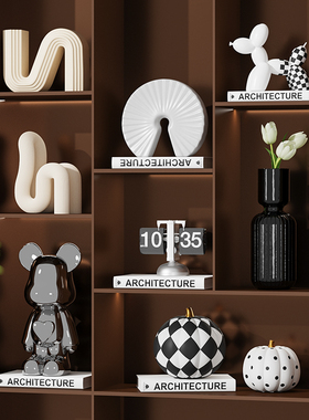 现代轻奢酒店样板间摆件客厅电视柜旁展示开放格书柜小众软装饰品