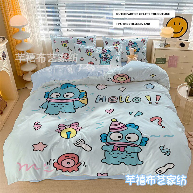 卡通小丑鱼儿童可爱床笠式四件套学生宿舍床上用品被套床单三件套