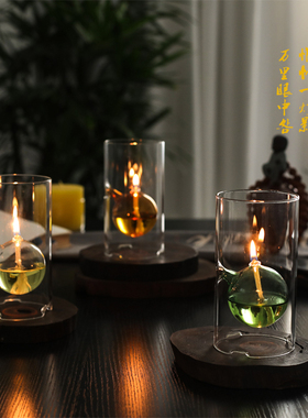 创意欧式烛光晚餐制造浪漫圆筒无烟玻璃油灯防风特色礼物家居摆件