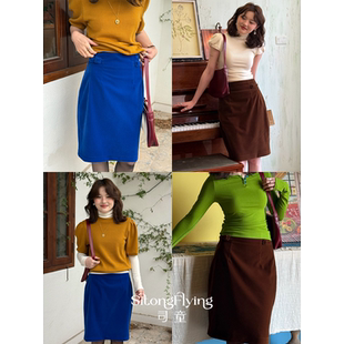 司童 通勤高腰包臀中长裙显瘦百搭 郁金香丝绒半身裙2025秋冬新款