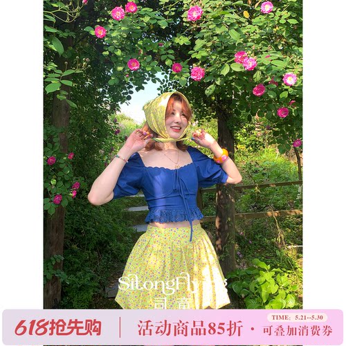 法式天丝牛仔方领绑带衬衫上衣
