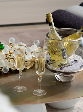 样板间厨房餐桌餐边柜水吧台水晶玻璃冰桶红酒醒酒器高档轻奢摆件