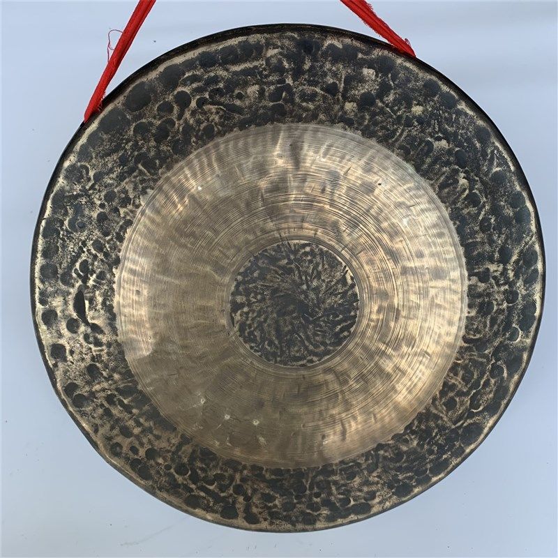 纯手工36~40cm青铜抄锣纯铜矮边花纹锣响铜低音锣穿山响老铜大锣