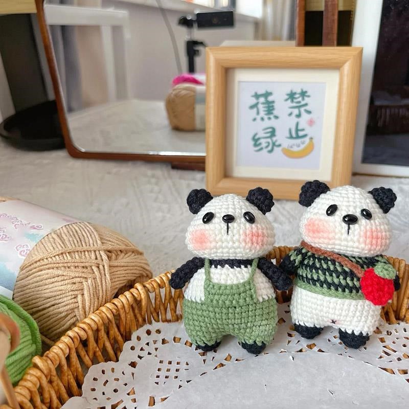 手工diy熊猫钩针编织材料包玩偶挂件打发时间针织勾毛线解闷手作