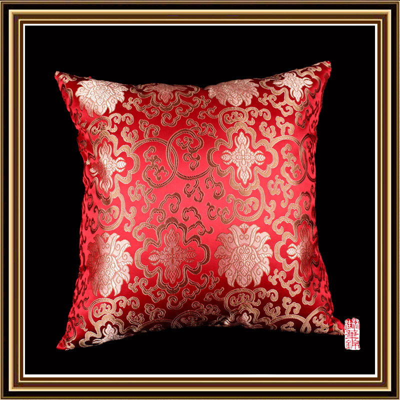 高档中式靠垫沙发抱枕靠枕套不含芯变色龙真丝古典富贵花背靠垫套