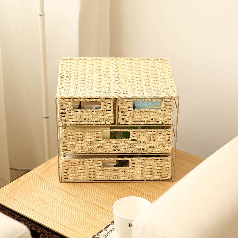 直供层多编织置物收纳框架抽屉盒桌面收式纳盒杂三层抽屉物收纳筐