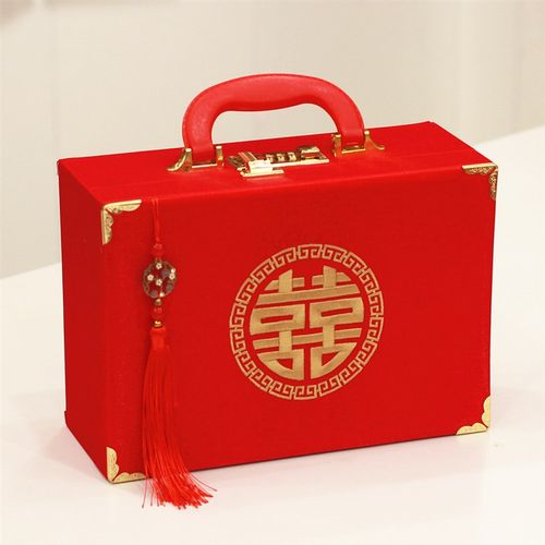 结婚礼金箱高档布艺密码锁礼金盒翻盖流苏中式加厚彩礼钱现金箱子