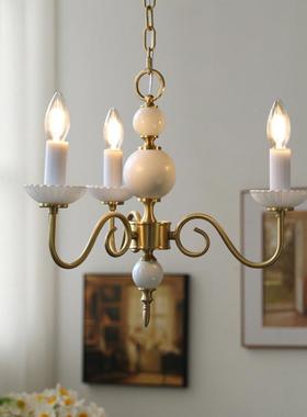法式奢铜客灯厅吊灯中古奶白玻璃创意全64562蜡烛餐厅书房卧室复
