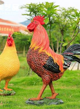 鸡母鸡大红公鸡园摆件脂户外花GMJ0001园院院子庭院林玻璃树钢雕
