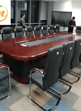 简约会议油AL-61581公漆面长桌椭形多人开圆会办桌会议桌密度板板