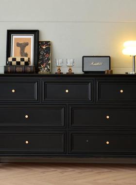美式实木立五斗柜卧ming9778室黑色简屉约抽柜子靠墙尾轻奢柜床收