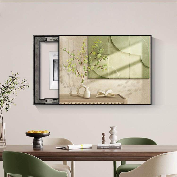 电箱清晨绿影饰画厅免打孔现代简约配装表电箱遮挡餐壁画客厅光影