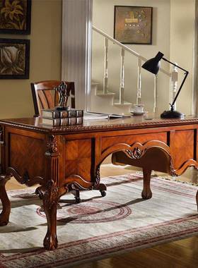 式木雕花书ZG-17736桌欧式书实房办公桌家美用写脑字台实木雕刻电