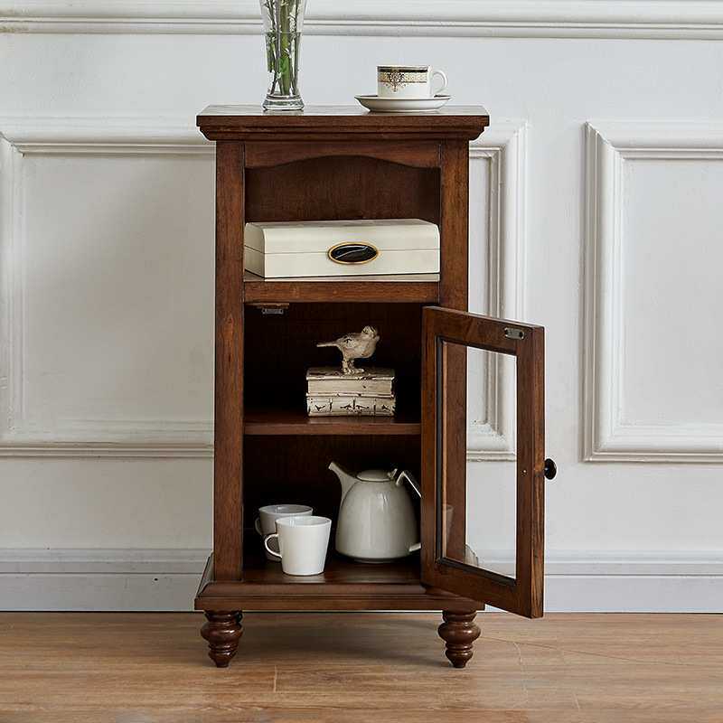 美式实木乡村小斗柜客厅卧室储物柜单门立柜玻璃餐边小型边柜