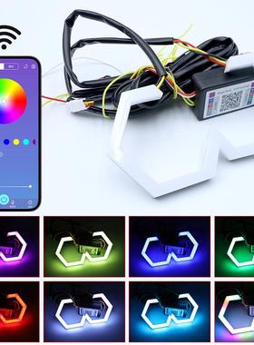 改装幻彩天使眼光圈六角边菱型七彩跑马大灯装饰LED大灯双光透镜