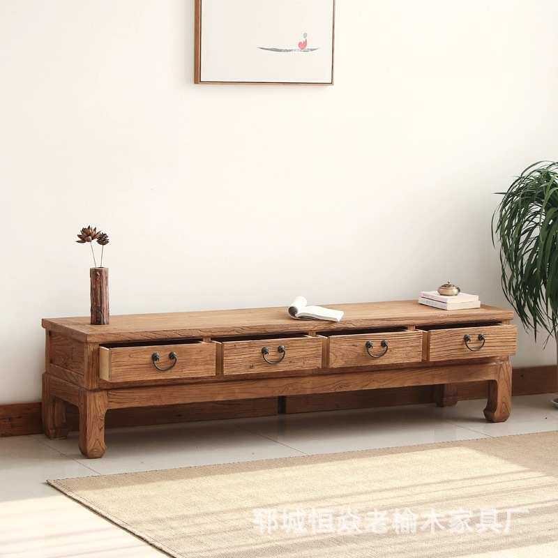 老榆木电视柜实木斗柜矮边柜卧室玄关柜原木影视柜靠墙抽屉柜