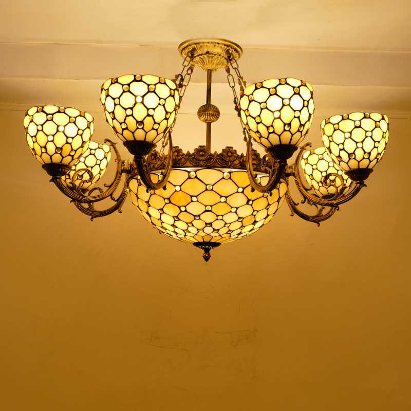 蒂凡尼创意欧式田园艺术灯具酒楼咖啡厅客厅复古彩色别墅灯饰吊灯