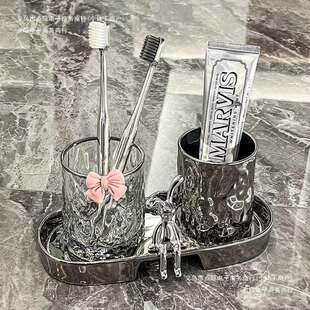 杯德国情侣水波纹洗漱杯套装轻刷牙杯玻璃漱口杯卫生间奢牙具