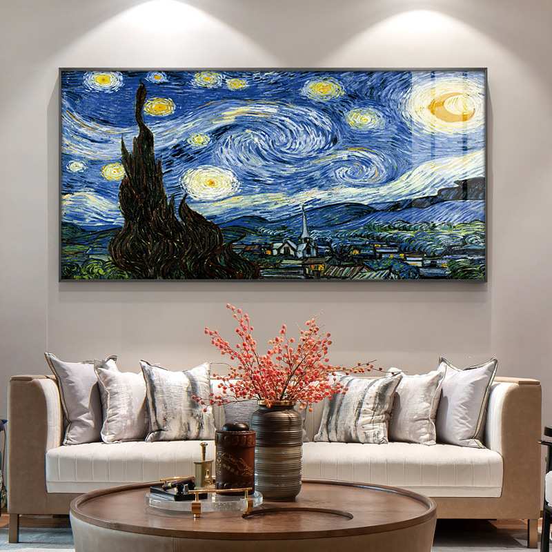 梵高客厅装饰画油画世界名画办公室墙画沙发背景卧室壁挂横画星空