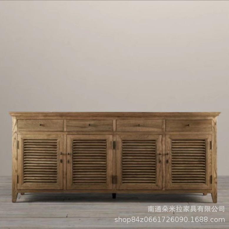 美式乡村实木橡木餐边柜简约储物茶水柜复古做旧白色碗柜
