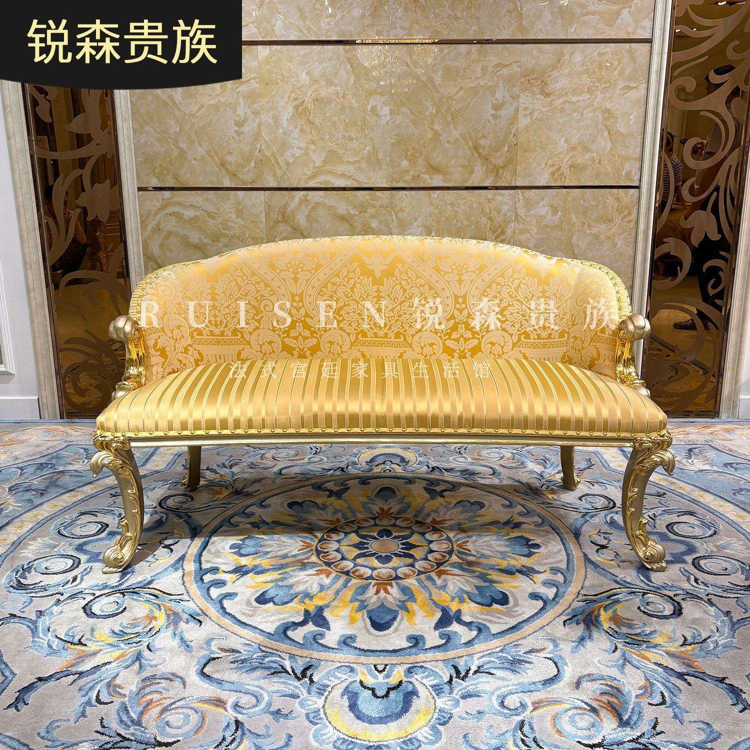 法式床尾凳欧式奢华绣花布艺脚踏卧室实木床前长凳客厅沙发凳