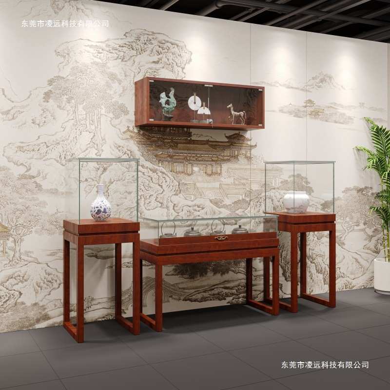 实木复古中式珠宝玉器饰品展示柜博物馆文玩古董展柜玻璃首饰展台