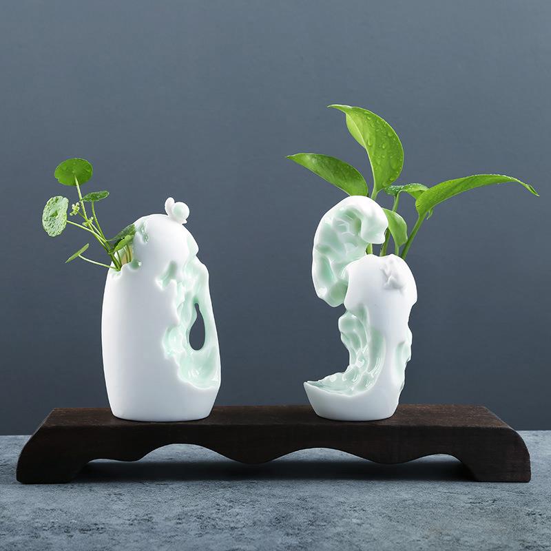 中国白花瓶花插小花器套组青瓷创意简约现代花盆干花摆件水培器皿