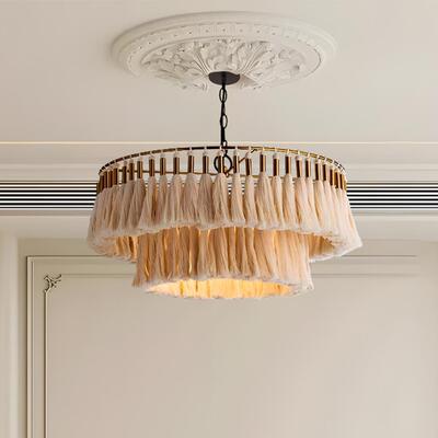 法式复古奶油风吊灯客厅餐厅卧室民宿波西米亚流苏麻绳手工编织