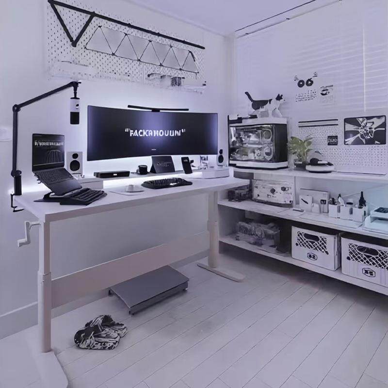 实木电脑桌台式家用升降电竞桌白色书桌写字桌学生卧室可升降桌子