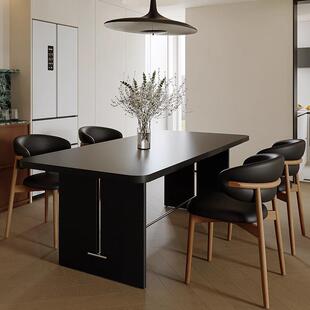 中古风实木全套岩板下挂餐桌椅组合小户型长方形复古简约客厅岛台