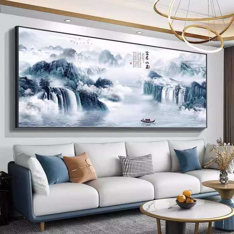 富春山居图十字绣线绣办公室客厅卧室大幅山水画风景手工绣品