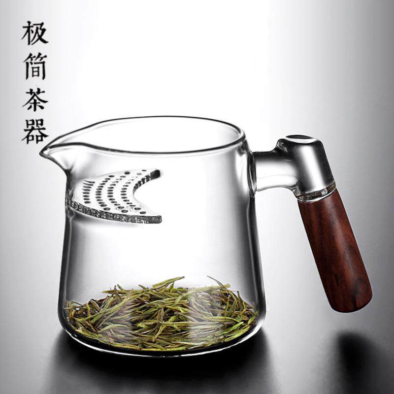 加厚月牙带茶漏过滤网一体玻璃茶壶泡绿茶器分茶杯公道杯茶具绢花
