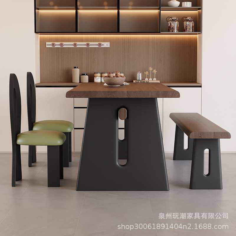 美式实木餐桌椅家用客厅小户型吃饭桌椅组合会客洽谈长方形工作台