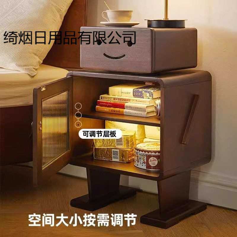 实木床头柜卧室储物收纳柜床边置物柜客厅边柜创意可爱机器人柜子