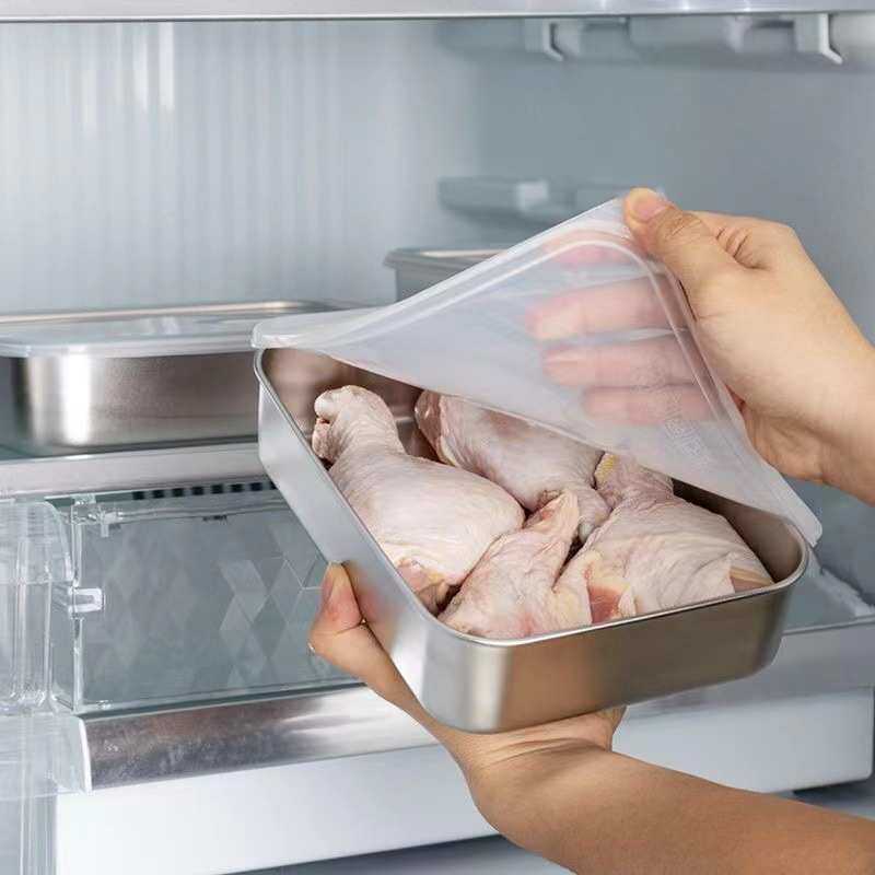 日式保鲜盒316不锈钢冷藏盒 带盖密封收纳盒冰箱食物收纳冷冻盒子