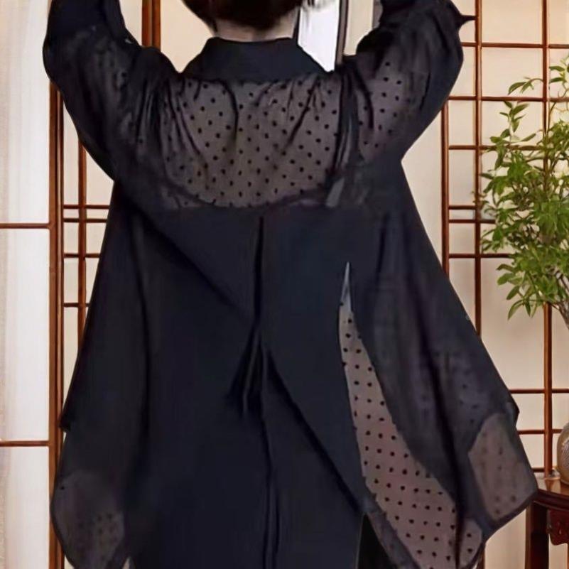 法式小众设计感长袖披肩防晒衬衫女夏季薄款后开叉polo衫上衣外套