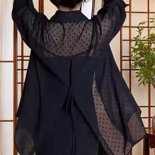 法式小众设计感长袖披肩防晒衬衫女夏季薄款后开叉polo衫上衣外套