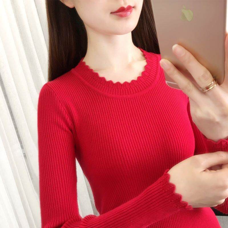 打底衫女新款圆领针织衫上衣春秋2023年新款修身紧身内搭薄款毛衣