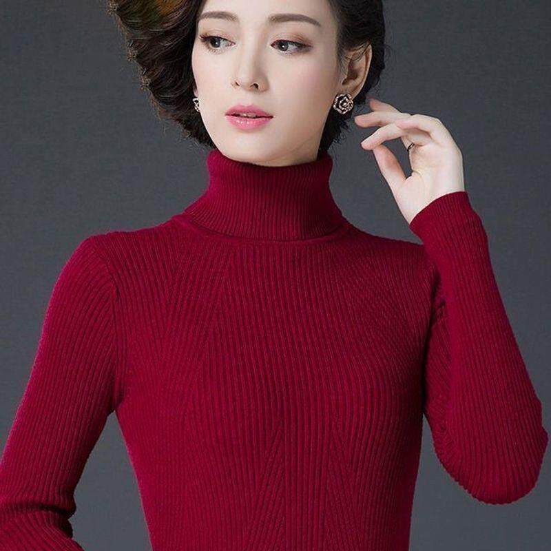秋冬新款高领羊毛毛衣女加厚修身保暖翻领纯色针织打底衫上衣女