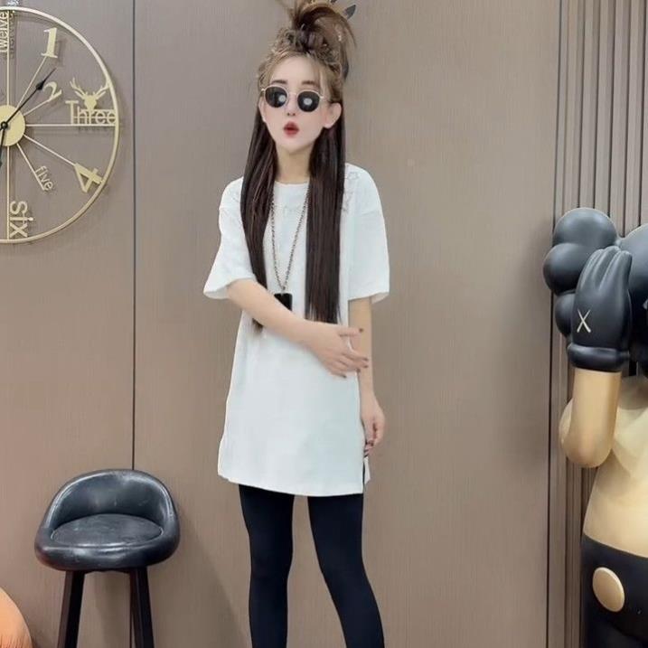 夏天时尚重工烫钻短袖T恤女中长款简约百搭宽松遮肉显瘦潮流上衣