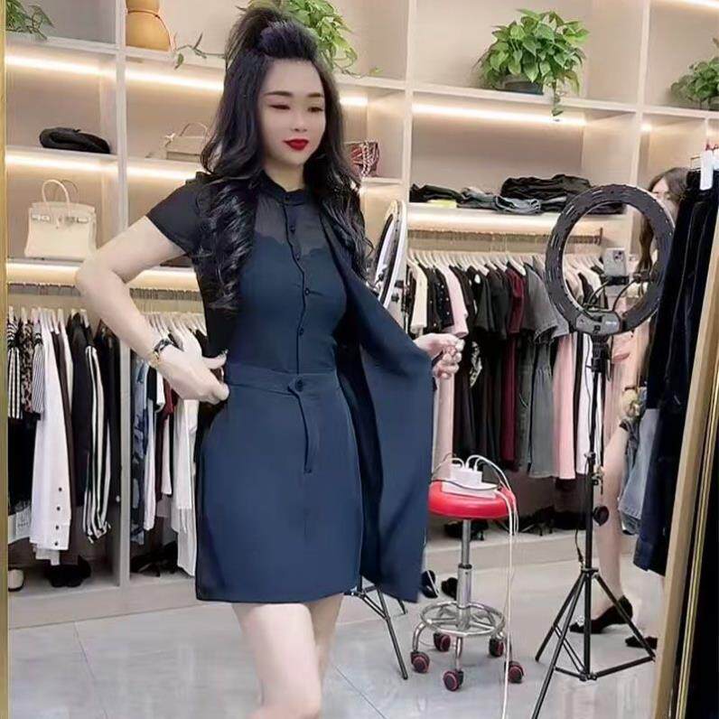 美背气质连体夏季新款时尚洋气女西服假两件短裙套装网红连体裙