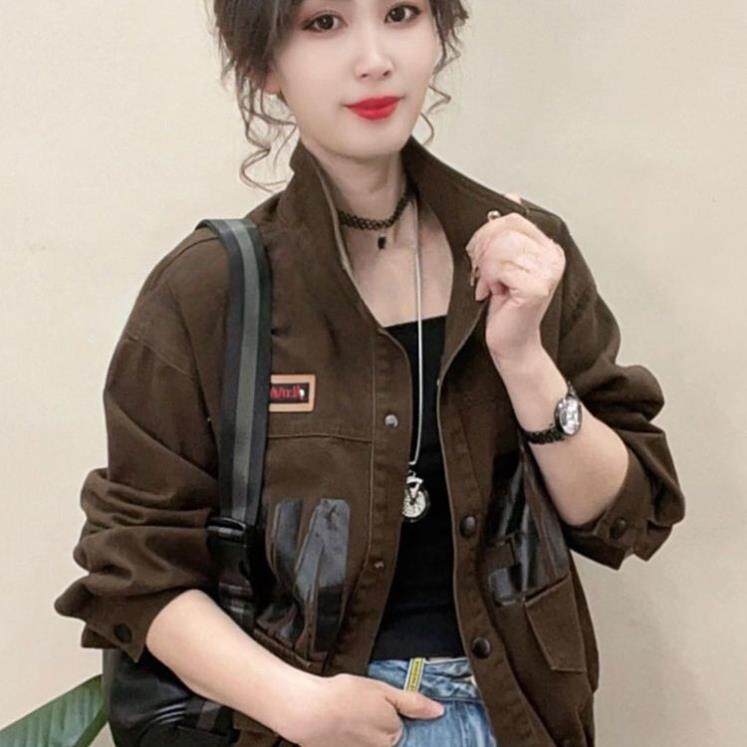 时尚新款立领牛仔布短外套女2026春秋爆款韩版洋气字母短款上衣服