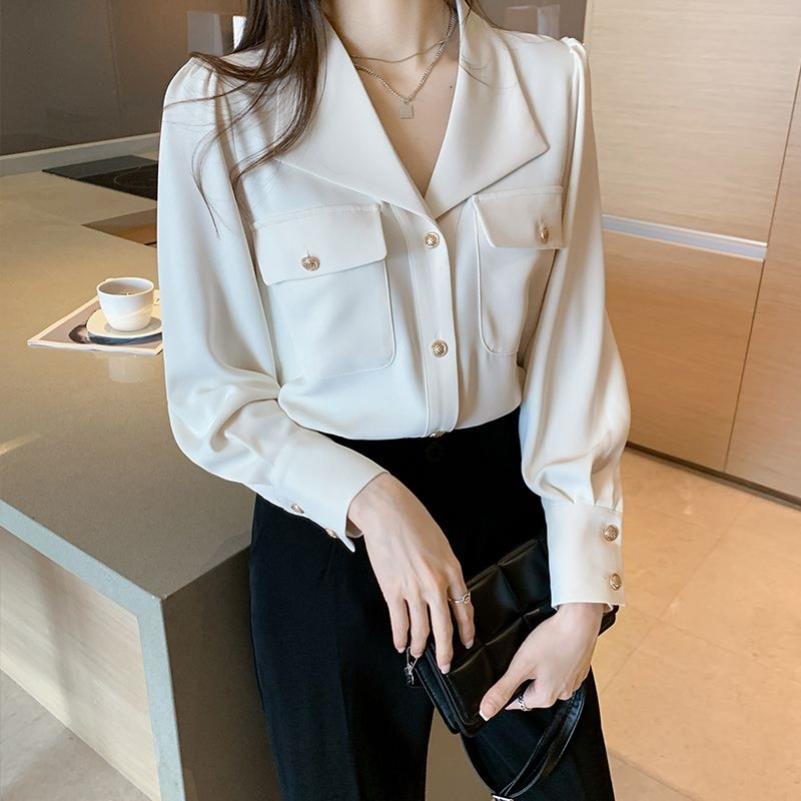 雪纺衬衫女春装2023年新款法式职业正装衬衣设计感小众西装领上衣