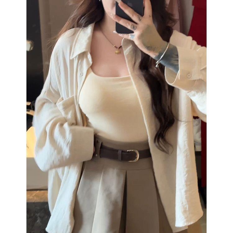 春季大码微胖mm显瘦套装女衬衫上衣A字半身短裙两件套全套纯欲风