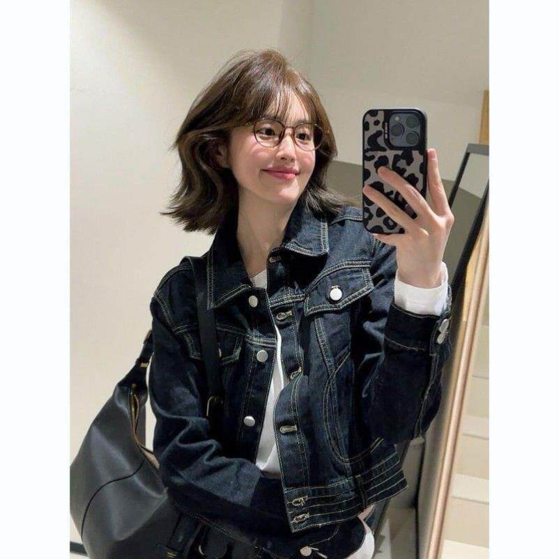 复古深蓝色牛仔短外套女2026春季新款美式高级感气质显瘦夹克上衣